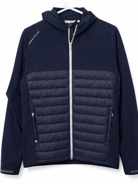 Peter Millar Navy Quilted-Front Hooded Jacket with Contrast Zip
